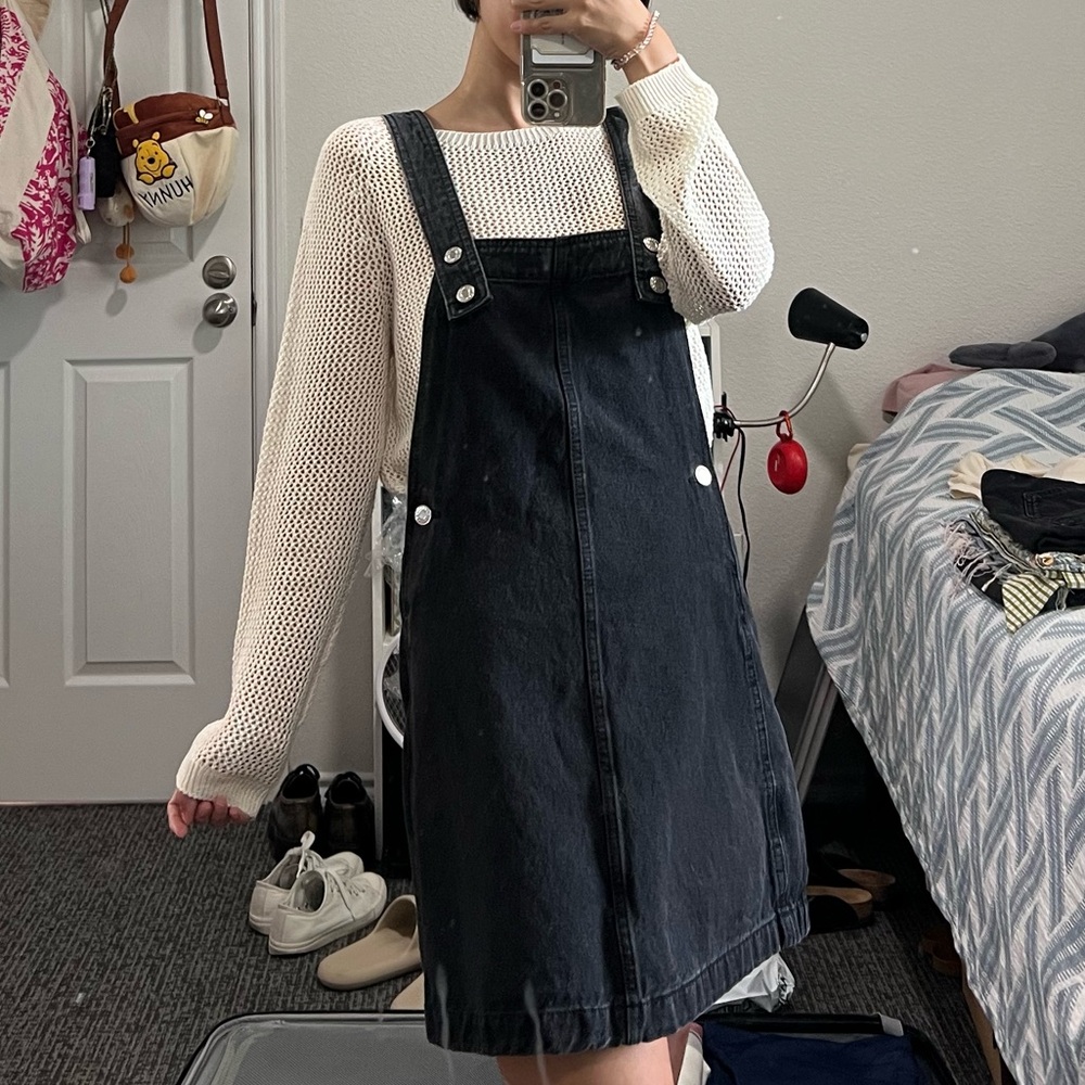 Brand New Mango black denim pinafore dress size xs.